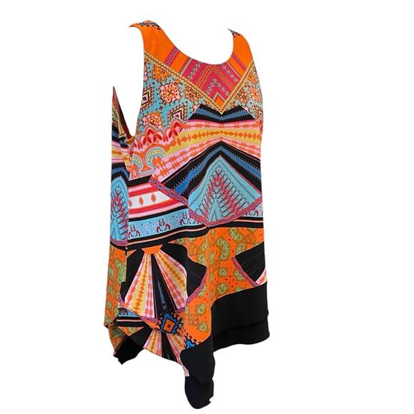 Coco Bianco Multicolor Sleeveless Asymmetrical Tunic Top or Minidress size L - Picture 2 of 10